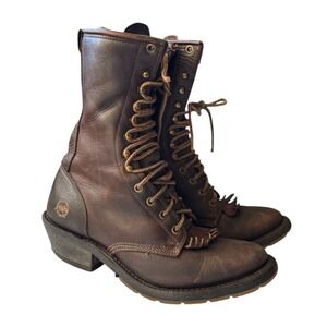 Double-H 9625 Mens Brown Leather Lacer Packer Western Work Boots Size 7 EE Wide